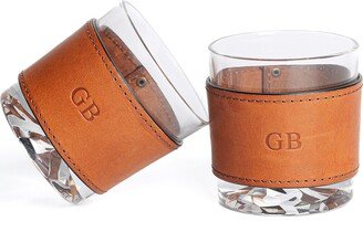 Personalized Rock Glasses With Leather Wrap, Whiskey Glasses, 10 Oz, Bourbon Fathers Day, Corporate Gifts, Old Fashioned, Set Of 2
