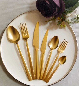 24K Matte Gold 36 Pieces Set Cutlery Set, Stainless Steel Tableware Plated Flatware