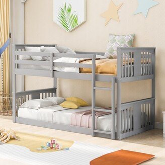 NINEDIN Twin Over Twin Bunk Bed, Solid Wood Bedframe with Ladders/Guard Rail for Bedroom Dorm, for Kids Teens, No Box Spring Needed,Gray