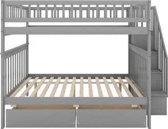 IGEMAN Gray Full over Full Bunk Bed with Two Drawers and Storage Staircase, 93.5''L*57.5''W*65.6''H, 238LBS