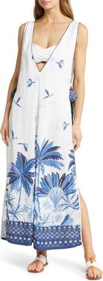 Dream Sky Palm Print Cover-Up Maxi Dress