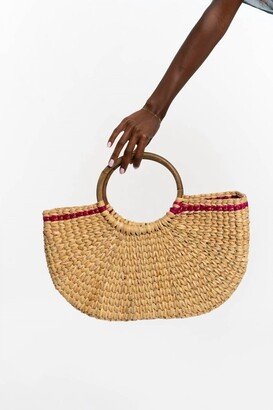 Gyal Bashy Hand-Crafted Trinidad Rattan Bag With Wooden Handles In Punch