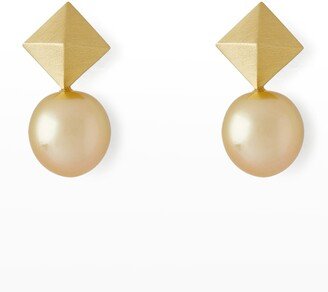 Pearls By Shari 18K Yellow Gold 11mm Golden South Sea Pearl and 2-Cube Earrings