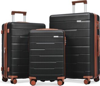 EDWINRAY 3 Piece Luggage Sets Hard Case Expandable Checked Luggage Suitcase Set, Black