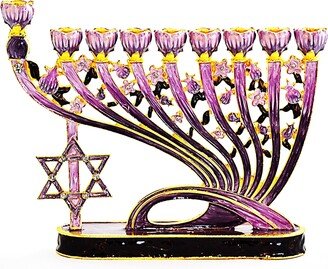 Hand Crafted Jeweled Menorah With Star Of David. Made Swarovski Crystals & Enamel Gold Plating