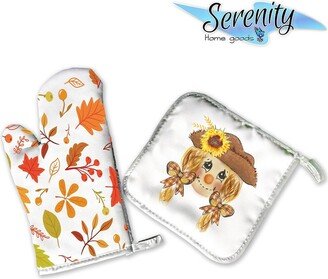 Decorative Kitchen Hot Plate Pot Holder Oven Mitt Set | Fall Decor Scarecrow Pumpkin Sunflower-AA