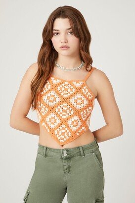 Women's Crochet Sweater-Knit Cami in Orange, XL