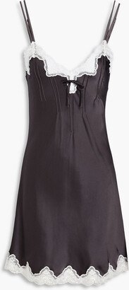 Pintucked lace-trimmed silk-charmeuse chemise