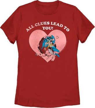 Women' Batman Valentine' Day All the Clue Lead to You T-Shirt - Red - 2X Large