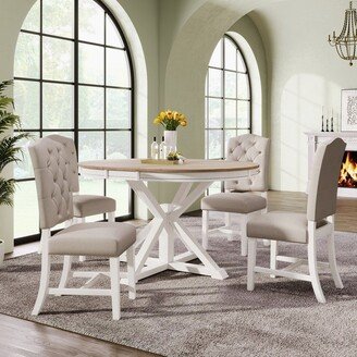 Aoolive Functional 5-Piece Dining Table Set with Extendable Table and 4 Upholstered Chairs for Dining Room and Living Room