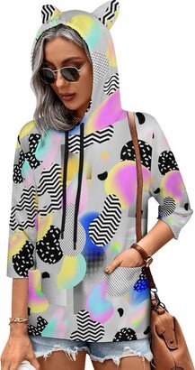 MENRIAOV Retro 80s Memphis Womens Cute Hoodies with Cat Ears Sweatshirt Pullover with Pockets Shirt Top 4XL Style