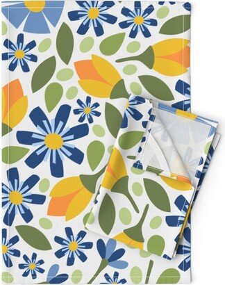 Flowers Tea Towels | Set Of 2 - Meadow Blue Yellow Extra Large Scale By Shinyhappyworld Floral Linen Cotton Spoonflower