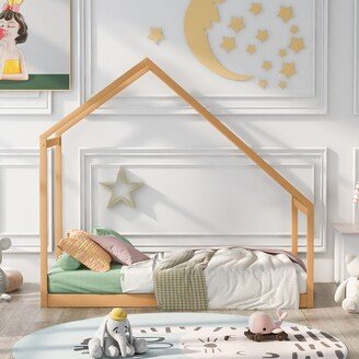 Calnod Adorable House Shaped Twin Size Bed Frame - Solid Wood, Perfect for Kids' Bedroom Furniture-AC