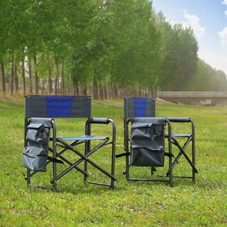 BESTCOSTY 2 PCS Padded Folding Outdoor Chair with Storage Pockets