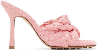 Pink Raffia Stretch Heeled Mules