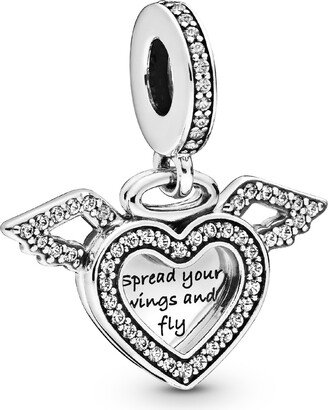 Cubic Zirconia Heart and Angel Wings Dangle Charm