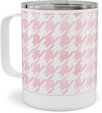 Travel Mugs: Happy Houndstooth Stainless Steel Mug, 10Oz, Pink