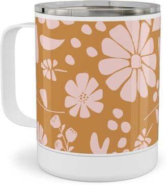 Travel Mugs: Jungle Floral - Orange And Pink Stainless Steel Mug, 10Oz, Orange