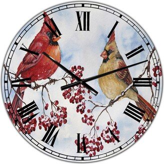 Designart Two Cardinals and Snowy Winter Berries Oversized Cottage Wall Clock - 36 x 28 x 1