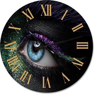 Designart 'Female Eyes With Green & Purple Pigment & Sparkles' Modern wall clock