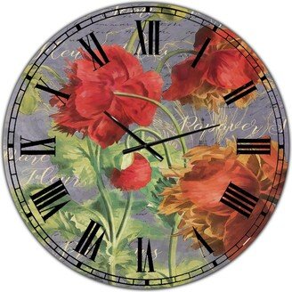 Designart Red Poppies Large Cottage Wall Clock - 36 x 36