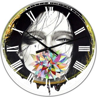 Designart Black Blossom Oversized Modern Wall Clock - 36