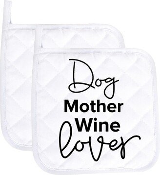 Dog Mother Wine Lover Funny Potholder Oven Mitts Cute Pair Kitchen Gloves Cooking Baking Grilling Non Slip Cotton