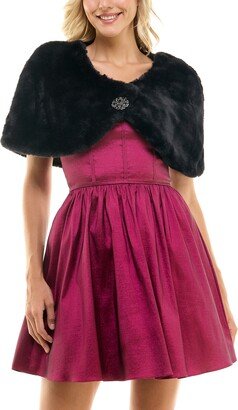 Juniors' Faux-Fur Brooch Bolero