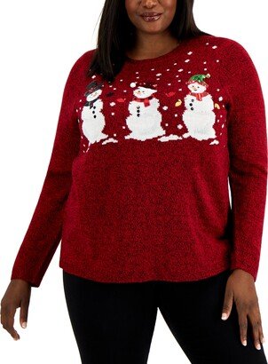 Plus Snowman Metallic-Knit Sweater, Created for Macy's