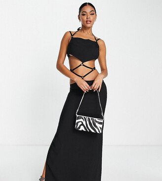 ring detail strappy maxi dress in black