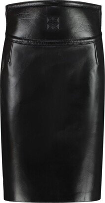 Cut-Out Detail Leather Midi Skirt