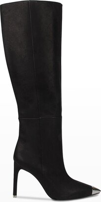 Tasia Cap-Toe Leather Knee Boots