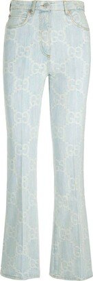 Monogram Print Flared Jeans