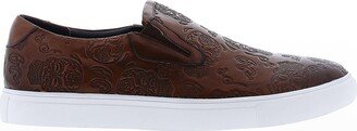 Men's Debossed Skull Leather Slip-On Sneakers