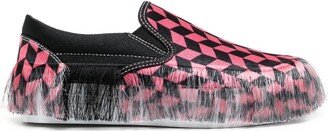 Diamond-Print Frayed Sneakers