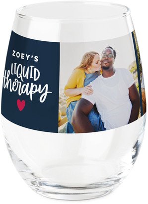 Stemless Wine Glasses: Liquid Therapy Heart Printed Wine Glass, Printed Wine, Set Of 1, Blue