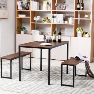 RASOO Modern 3-Piece Dining Table Set with Benches, Durable & Stylish-AB