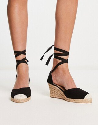 tie leg espadrille wedges in black