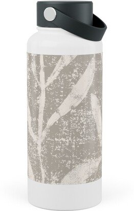 Photo Water Bottles: Grass Cloth With Leaves - Gray And Cream Stainless Steel Wide Mouth Water Bottle, 30Oz, Wide Mouth, Beige