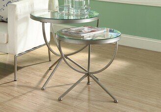 Monarch Specialties Two Piece Silver With Tempered Glass Nesting Table Set