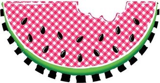 Metal Watermelon Wreath Sign, Embossed Gingham Slice Watermelon, Pink/White Check Pink
