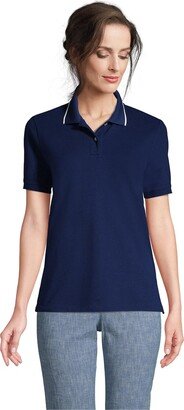 Petite Mesh Cotton Short Sleeve Polo Shirt - Deep sea/white