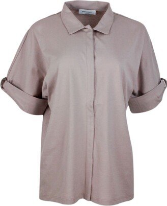 Polo Shirt In Stretch Cotton Jersey With Short Sleeves And Cuffs Embellished With Jewels