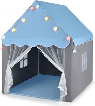 Kids Playhouse Tent with Star Lights and Mat-Blue - 41.5 x 48 x 53.5