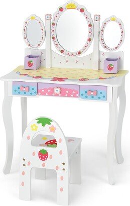Kids Vanity Princess Makeup Dressing Table Chair Set w/ - See Details