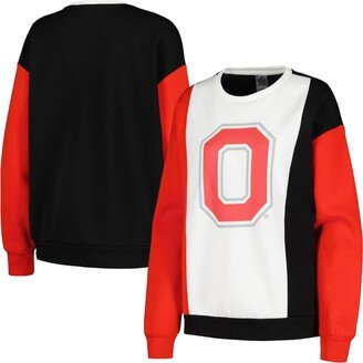 Women's Gameday Couture White, Black Ohio State Buckeyes Vertical Color-Block Pullover Sweatshirt - White, Black