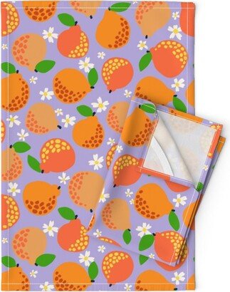 Tangerine Tea Towels | Set Of 2 - Hallabong Lavender By Louisemargaret Korean Food Fruit Linen Cotton Spoonflower