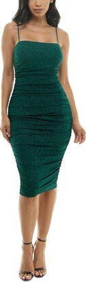 Juniors' Glitter-Knit Ruched Bodycon Dress