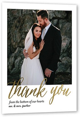 Wedding Thank You Cards: Impeccable Gesture Thank You Card, Gold Foil, White, 5X7, Luxe Double-Thick Cardstock, Square