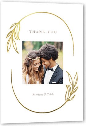 Wedding Thank You Cards: Ornate Oval Thank You Card, White, Gold Foil, 5X7, Matte, Signature Smooth Cardstock, Square